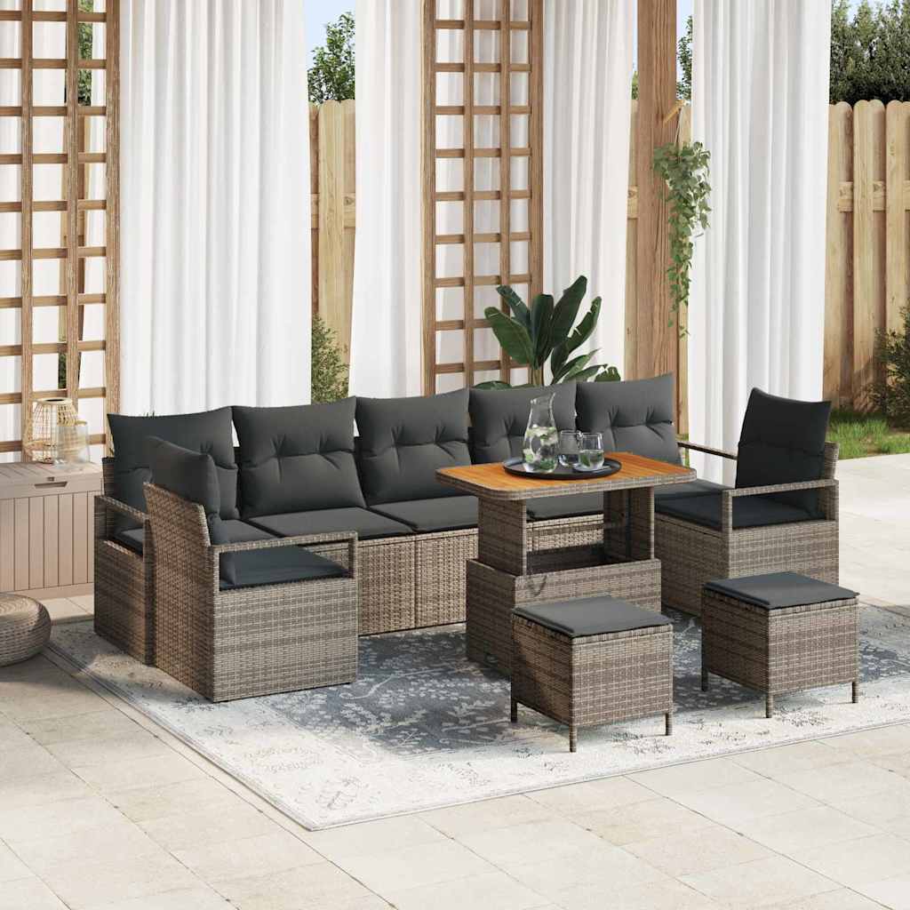 Tuinbankenset met kussen 10 pcs Grijs poly rattan