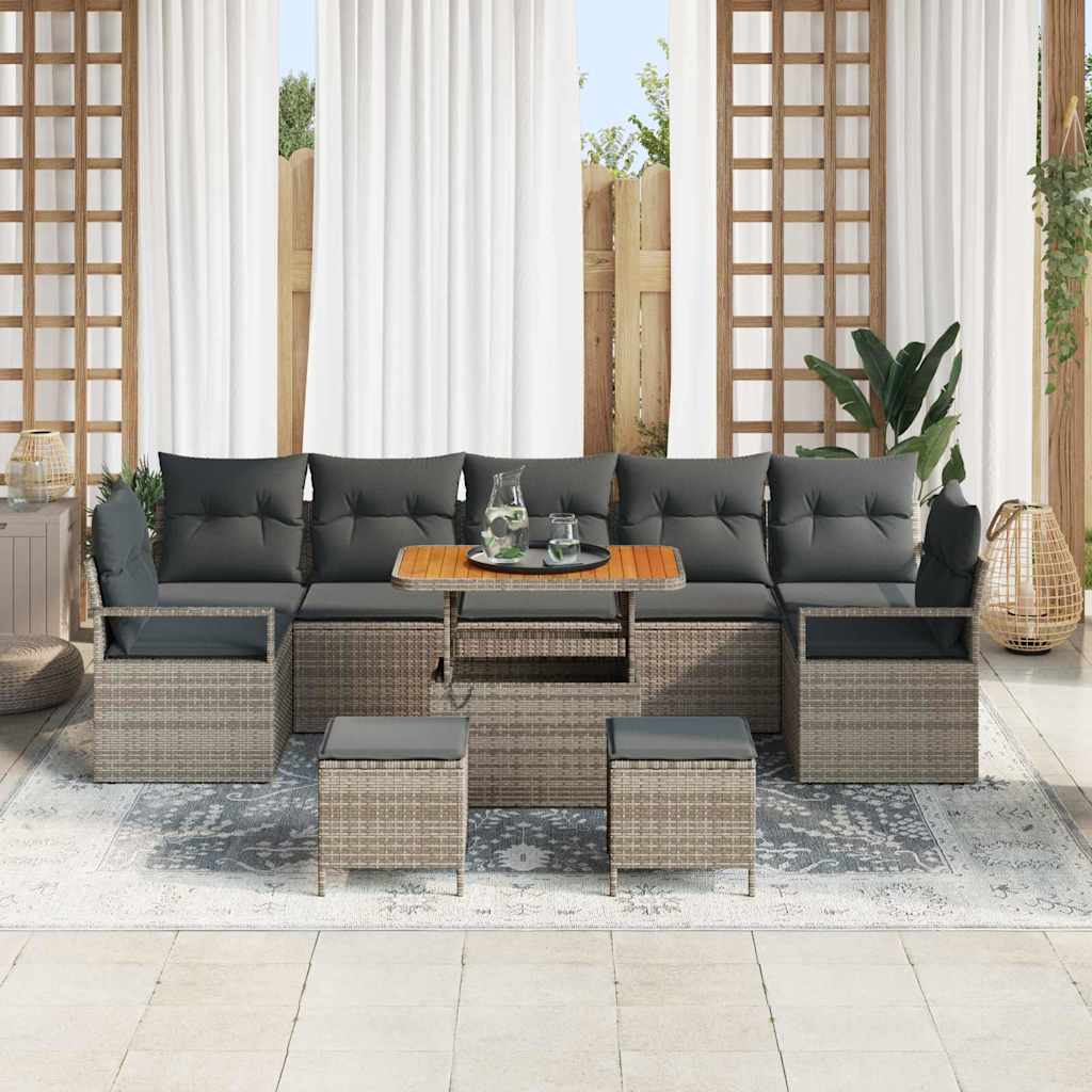Tuinbankenset met kussen 10 pcs Grijs poly rattan