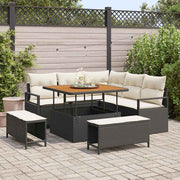 Tuinbankenset poly rattan zwart 7 zitplaatsen