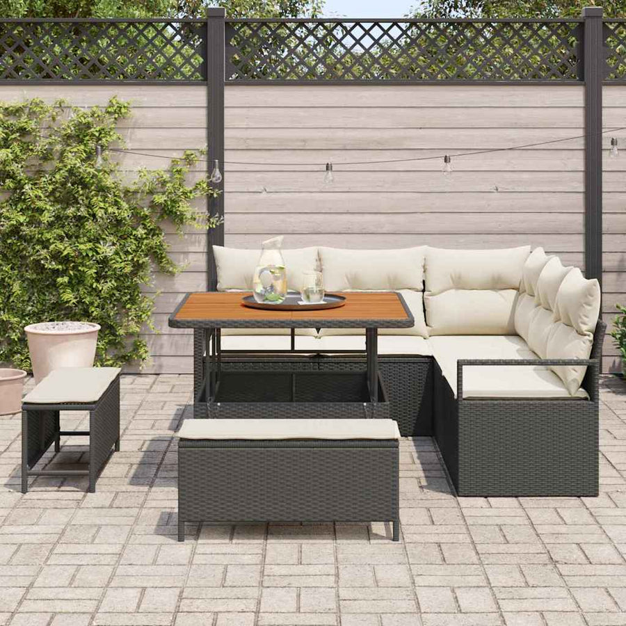 Tuinbankenset met kussen 8 pcs Zwart poly rattan