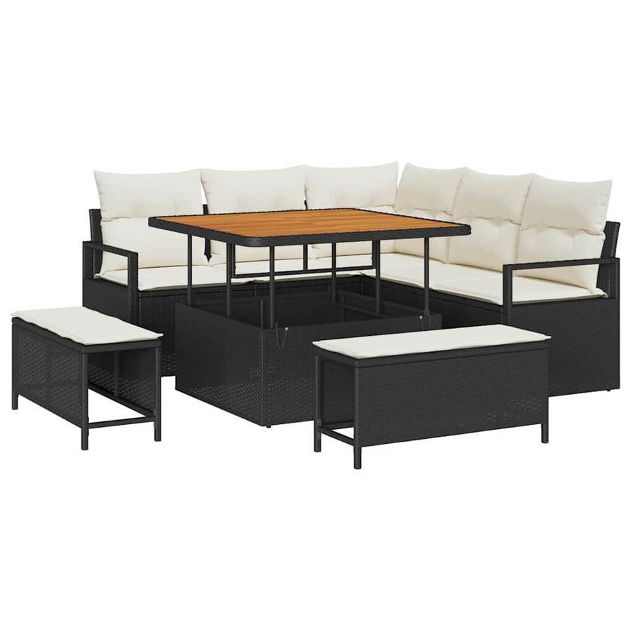 Tuinbankenset met kussen 8 pcs Zwart poly rattan