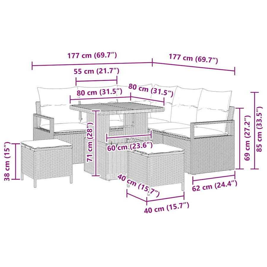 Tuinbankenset met kussen 8 pcs Zwart poly rattan