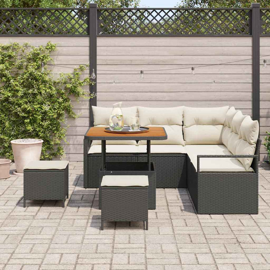 Tuinbankenset met kussen 8 pcs Zwart poly rattan