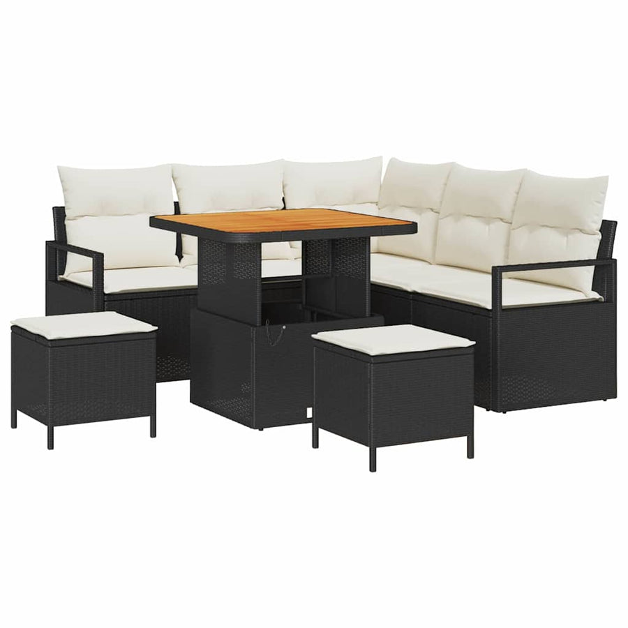 Tuinbankenset met kussen 8 pcs Zwart poly rattan