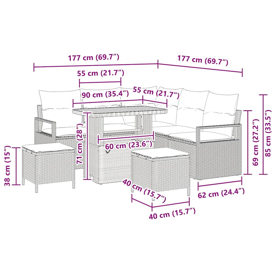 Tuinbankenset met kussen 8 pcs Zwart poly rattan