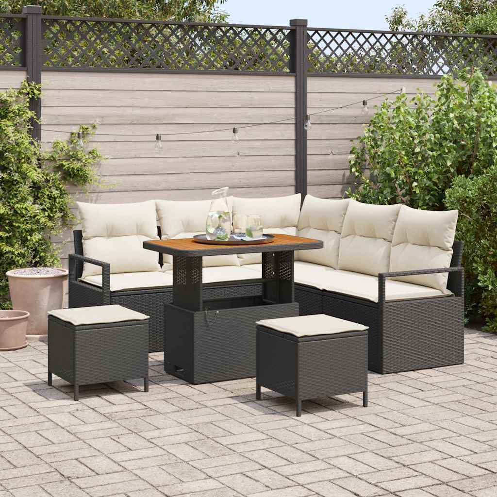 Tuinbankenset met kussen 8 pcs Zwart poly rattan