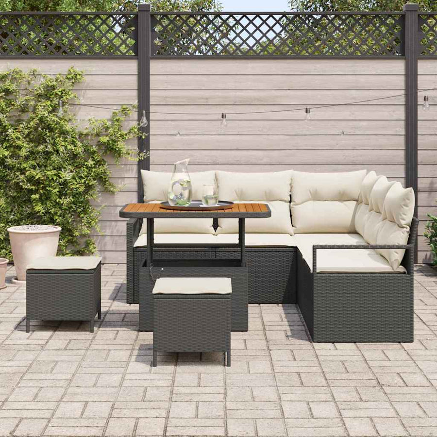 Tuinbankenset met kussen 8 pcs Zwart poly rattan