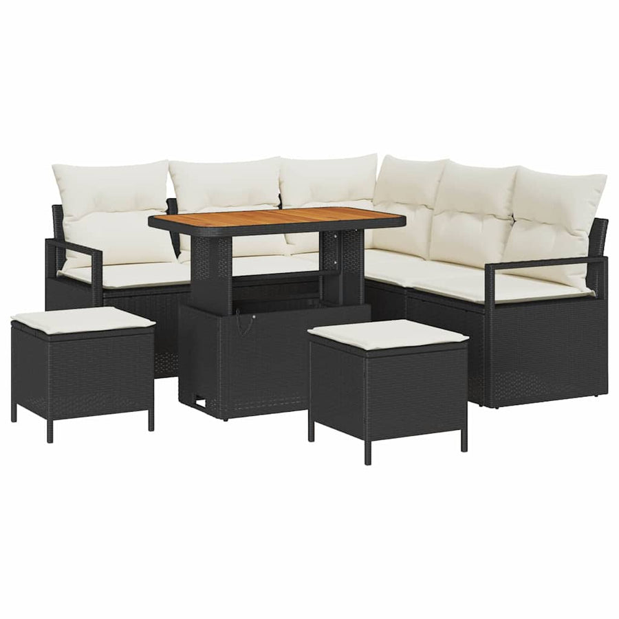 Tuinbankenset met kussen 8 pcs Zwart poly rattan