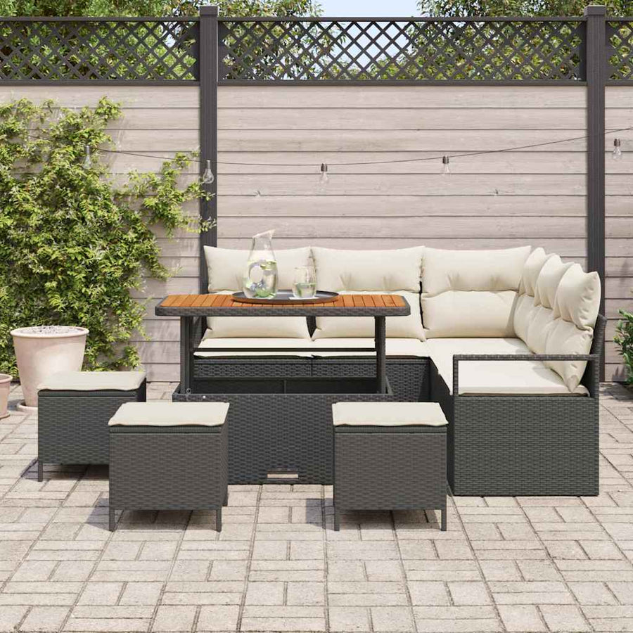 Tuinbankenset met kussen 9 pcs Zwart poly rattan