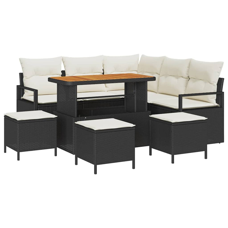 Tuinbankenset met kussen 9 pcs Zwart poly rattan