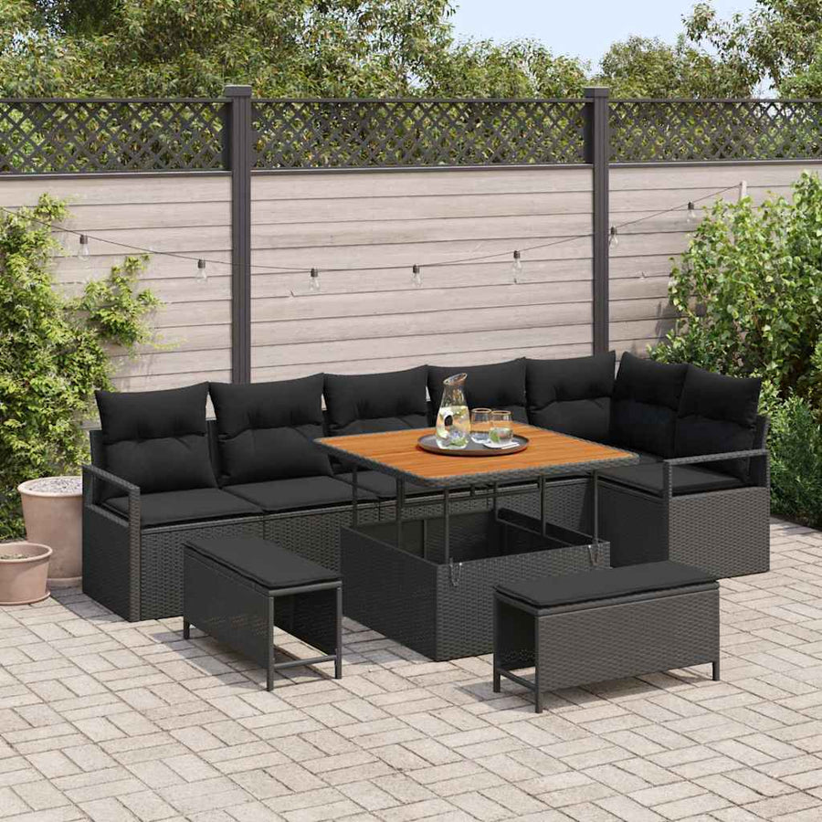 Tuin Sofa Set met kussen 9 pcs Zwart Poly riet