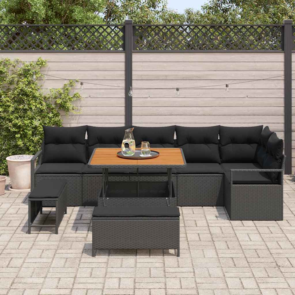 Tuin Sofa Set met kussen 9 pcs Zwart Poly riet