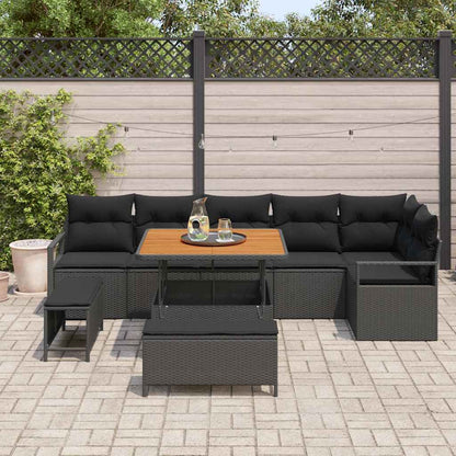 Tuin Sofa Set met kussen 9 pcs Zwart Poly riet