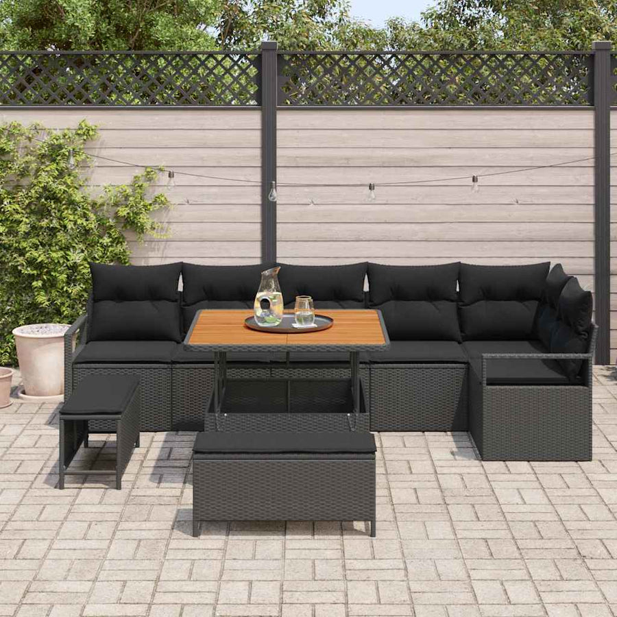Tuin Sofa Set met kussen 9 pcs Zwart Poly riet