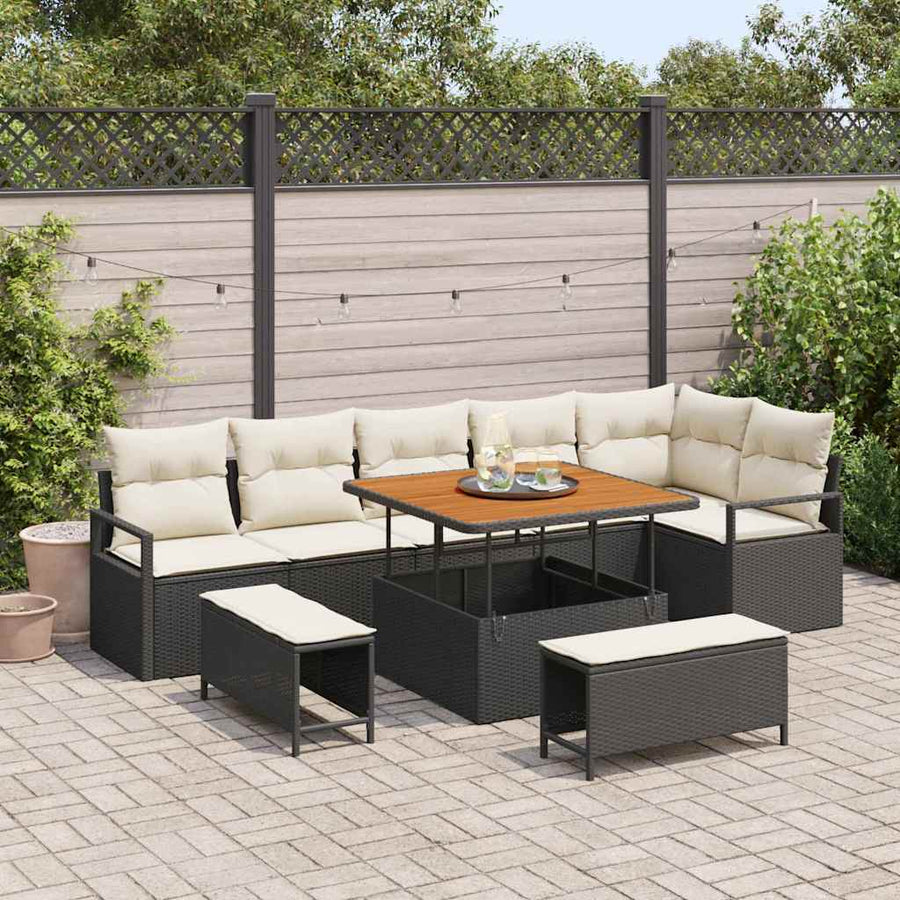 Tuin Sofa Set met kussen 9 pcs Zwart Poly riet