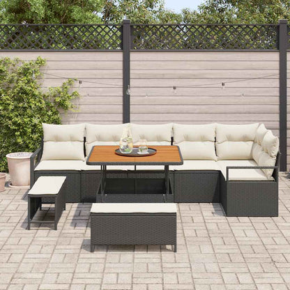 Tuin Sofa Set met kussen 9 pcs Zwart Poly riet