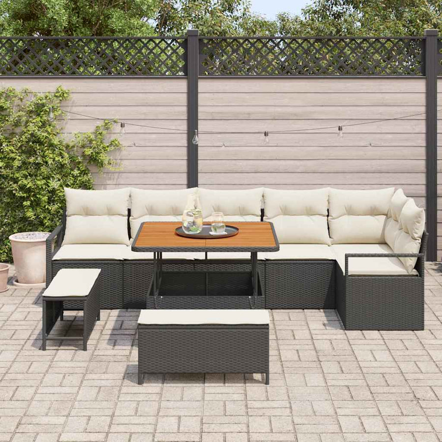Tuin Sofa Set met kussen 9 pcs Zwart Poly riet
