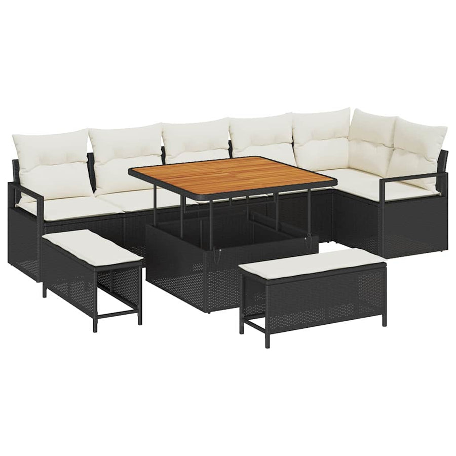 Tuin Sofa Set met kussen 9 pcs Zwart Poly riet