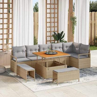 Tuin Sofa Set met kussen 9 pcs Beige Poly riet