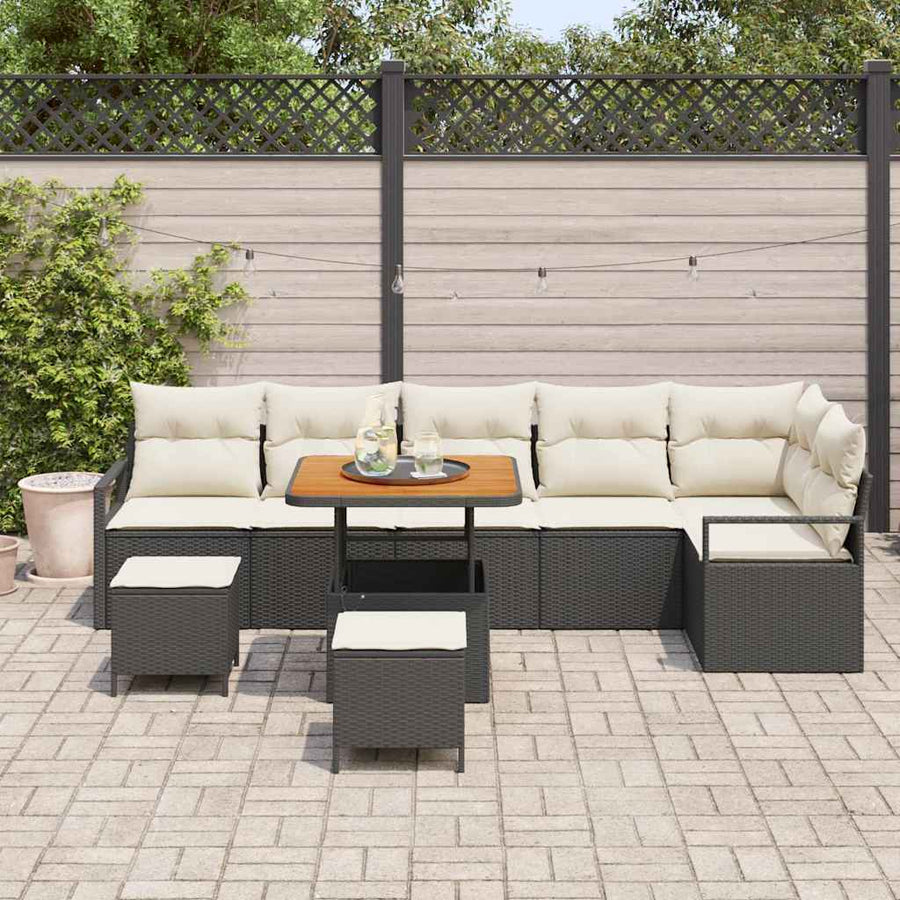 Tuin Sofa Set met kussen 9 pcs Zwart Poly riet