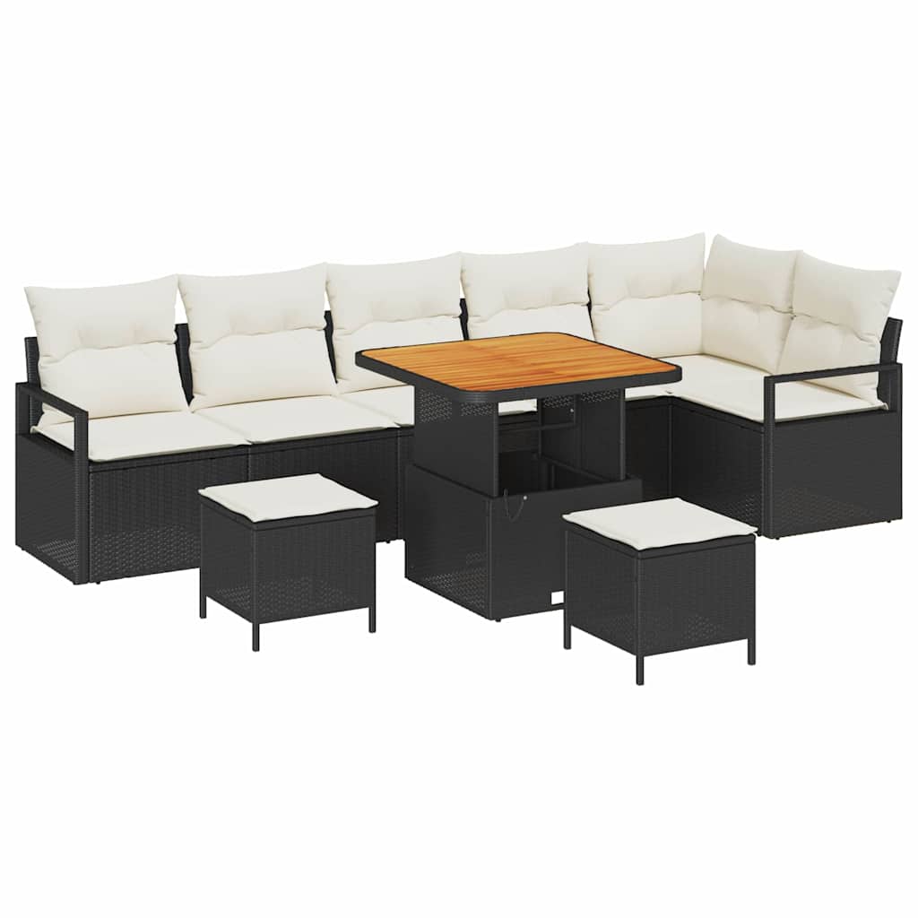 Tuin Sofa Set met kussen 9 pcs Zwart Poly riet