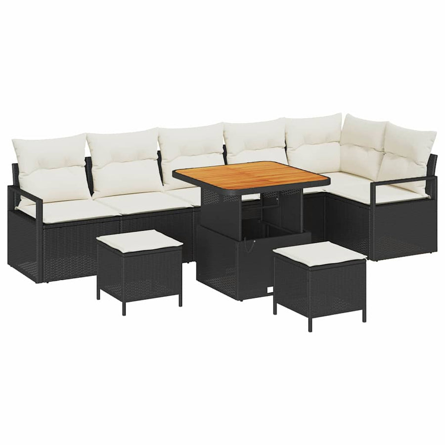 Tuin Sofa Set met kussen 9 pcs Zwart Poly riet