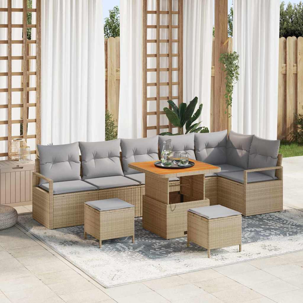 Tuin Sofa Set met kussen 9 pcs Beige Poly riet