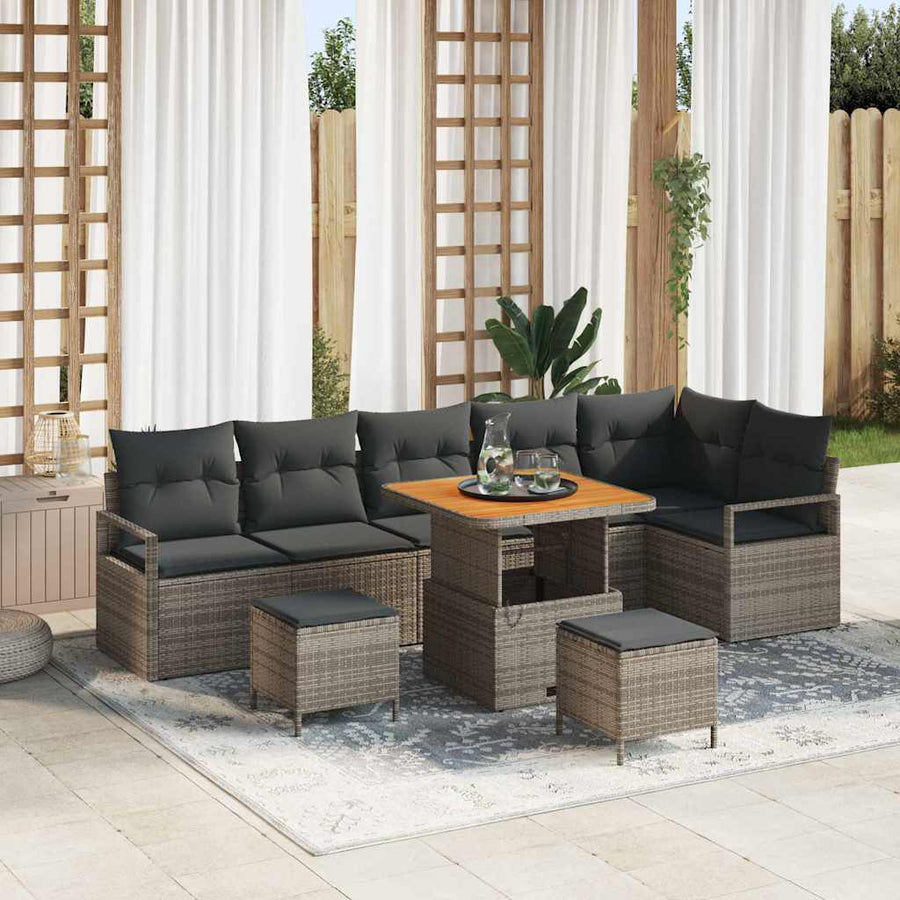 Tuin Sofa Set met kussen 9 pcs Grijs Poly riet
