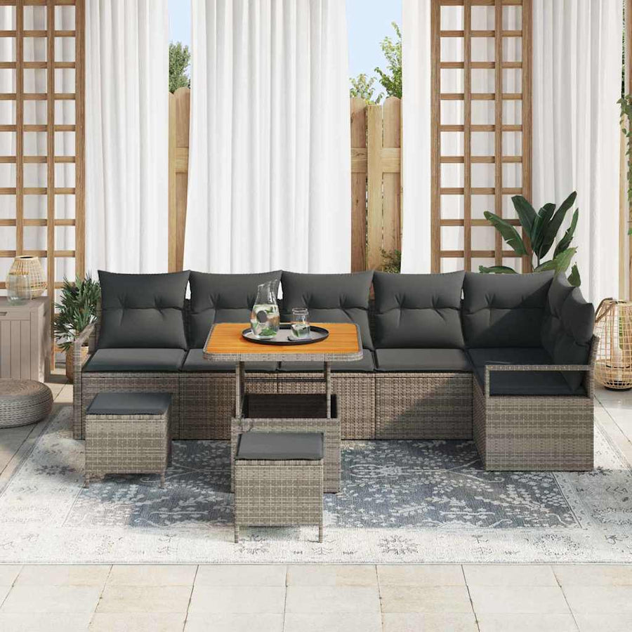 Tuin Sofa Set met kussen 9 pcs Grijs Poly riet