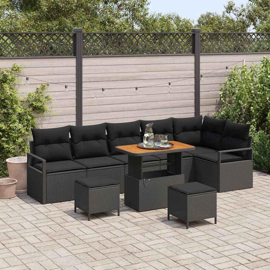 Tuin Sofa Set met kussen 9 pcs Zwart Poly riet