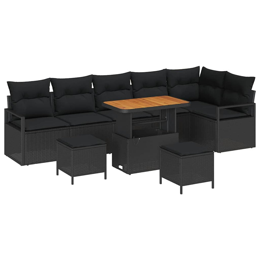 Tuin Sofa Set met kussen 9 pcs Zwart Poly riet