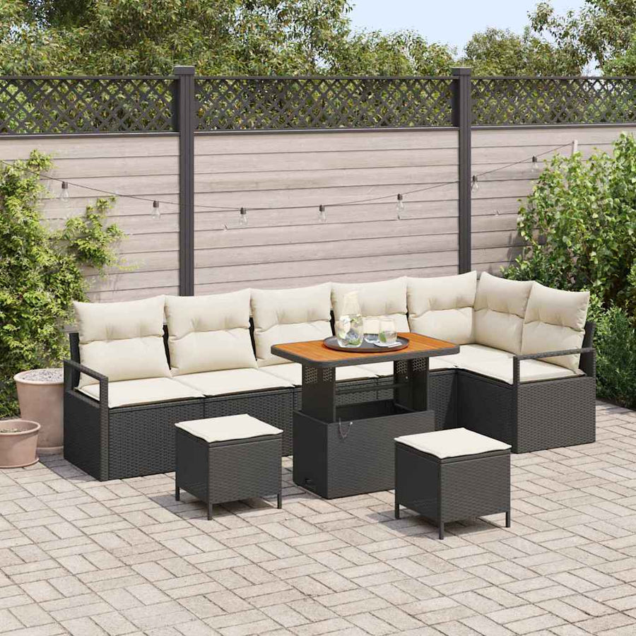 Tuin Sofa Set met kussen 9 pcs Zwart Poly riet