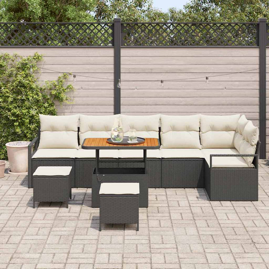 Tuin Sofa Set met kussen 9 pcs Zwart Poly riet
