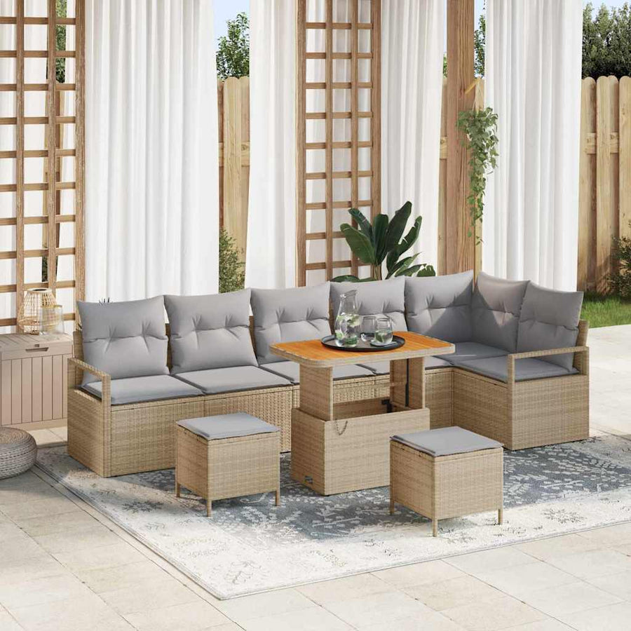 Tuin Sofa Set met kussen 9 pcs Beige Poly riet
