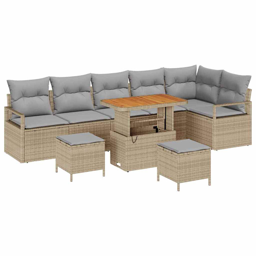 Tuin Sofa Set met kussen 9 pcs Beige Poly riet