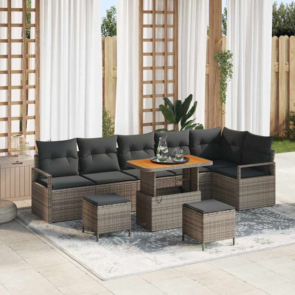 Tuin Sofa Set met kussen 9 pcs Grijs Poly riet