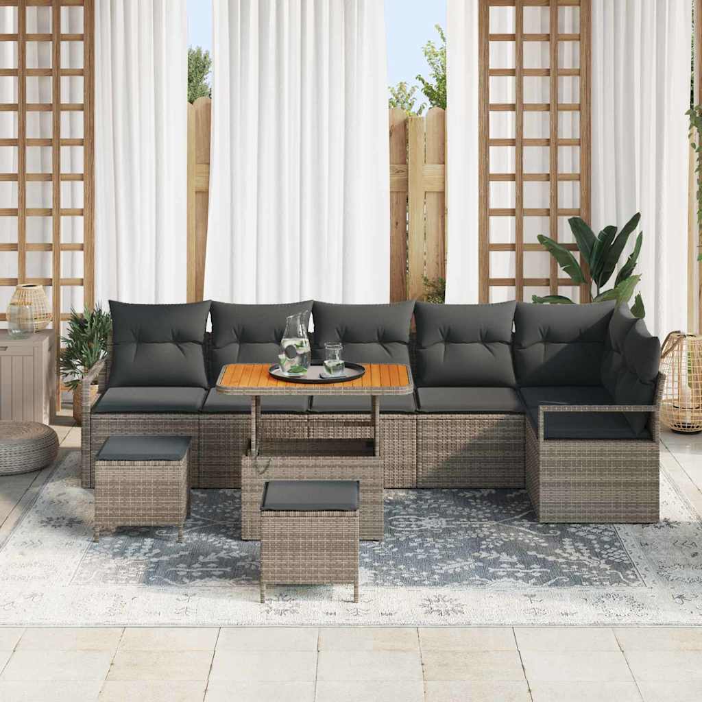 Tuin Sofa Set met kussen 9 pcs Grijs Poly riet