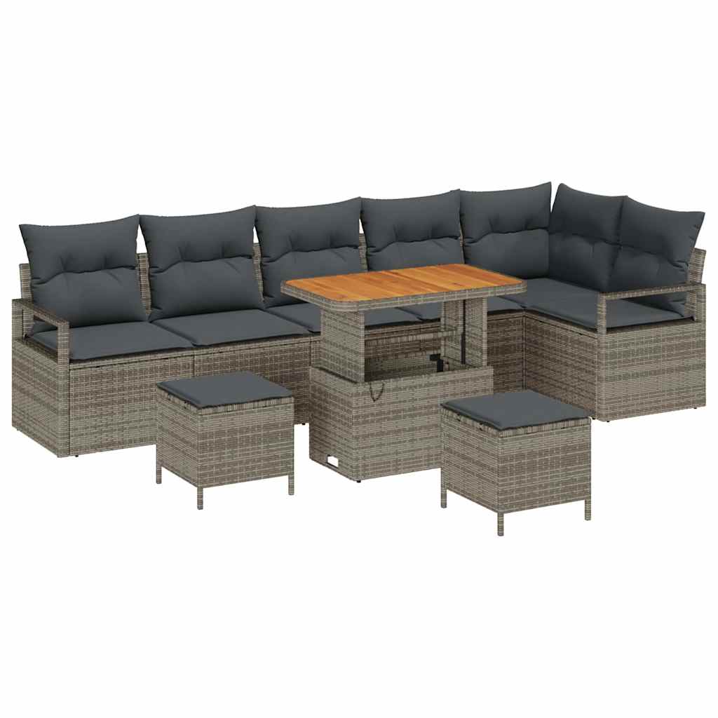 Tuin Sofa Set met kussen 9 pcs Grijs Poly riet