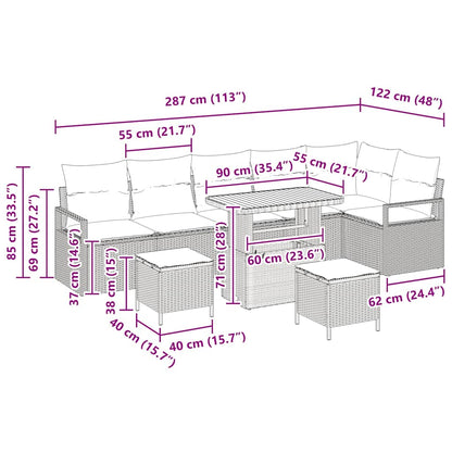 Tuin Sofa Set met kussen 9 pcs Grijs Poly riet