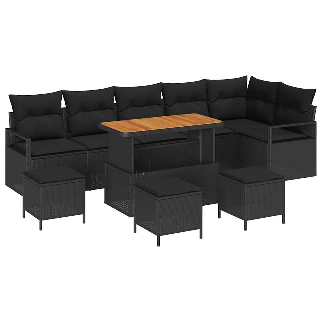Tuin Sofa Set met kussen 10 pcs Zwart Poly riet