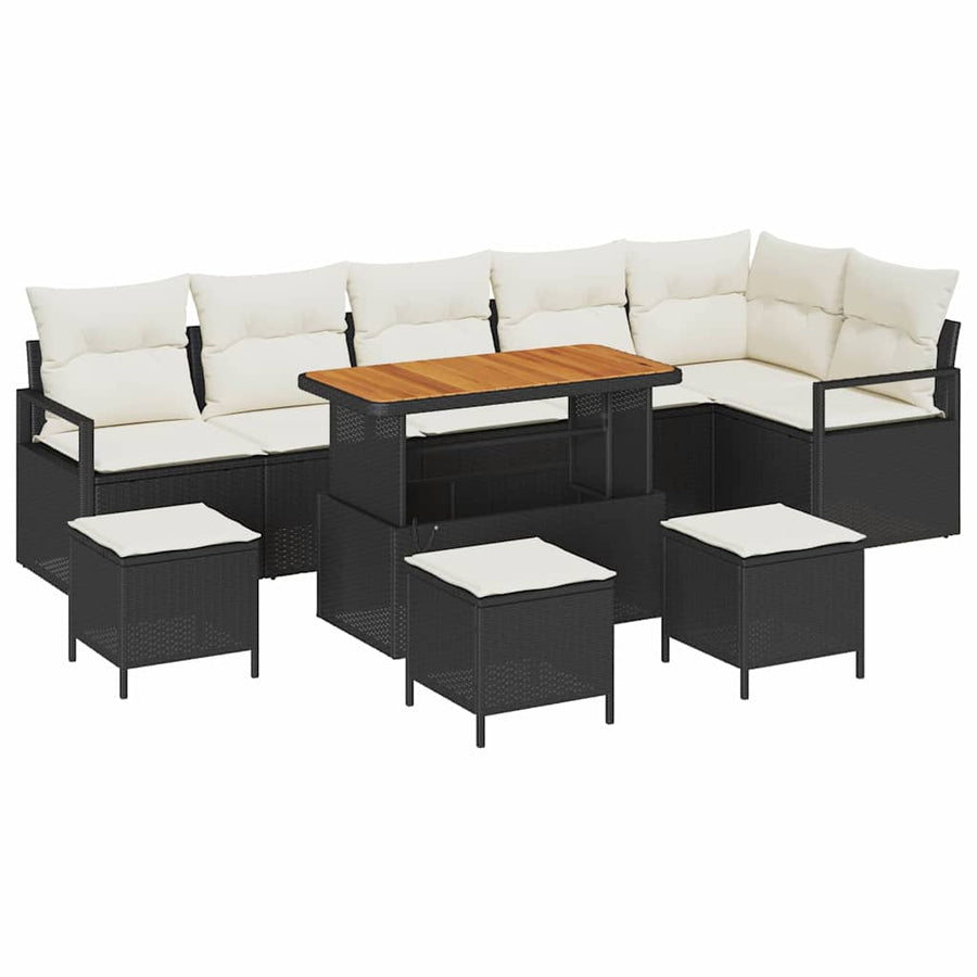 Tuin Sofa Set met kussen 10 pcs Zwart Poly riet