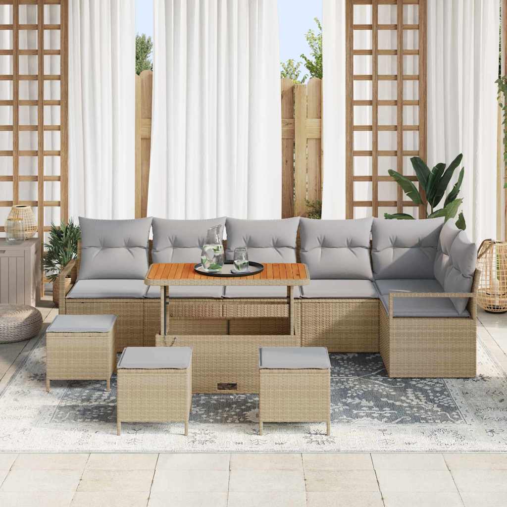 Tuin Sofa Set met kussen 10 pcs Beige Poly riet