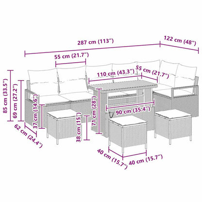 Tuin Sofa Set met kussen 10 pcs Beige Poly riet