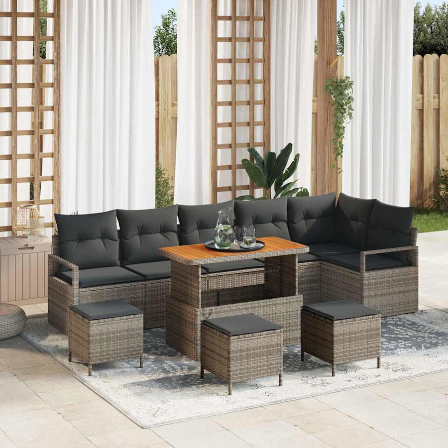 Tuin Sofa Set met kussen 10 pcs Grijs Poly riet