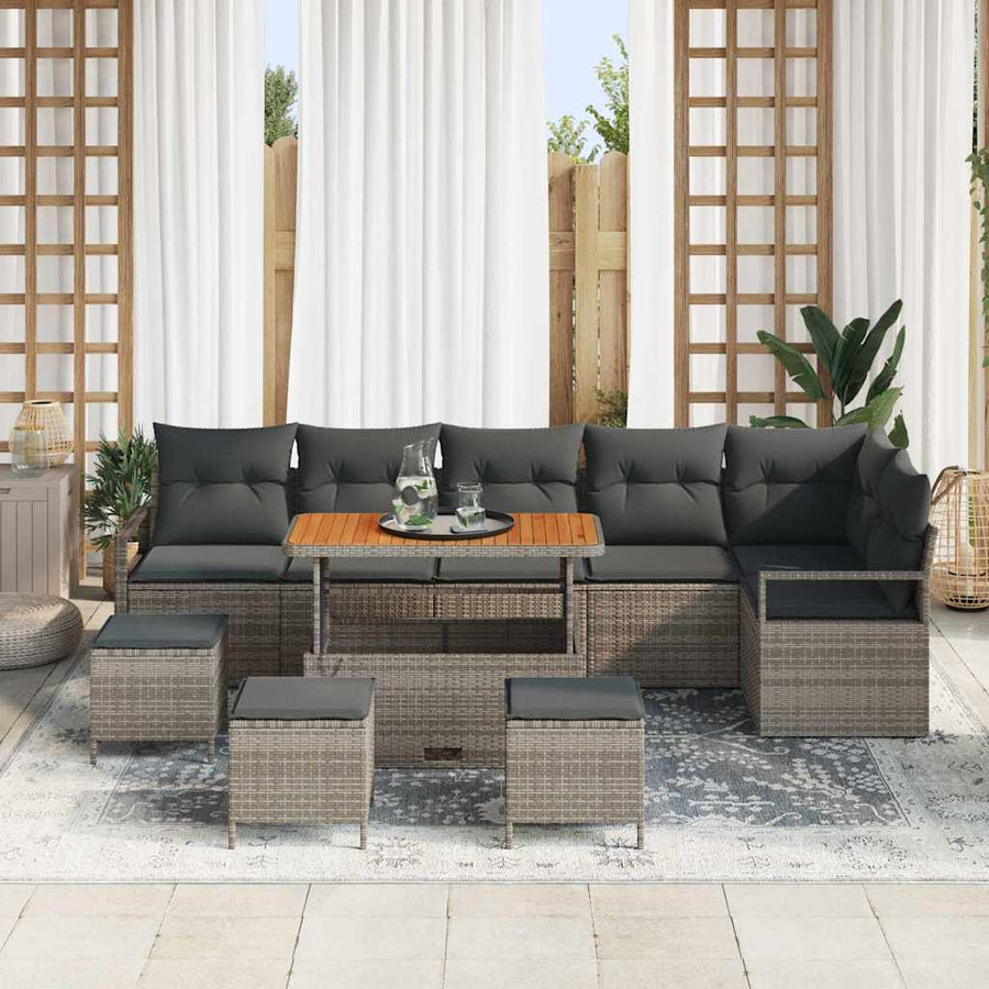 Tuin Sofa Set met kussen 10 pcs Grijs Poly riet