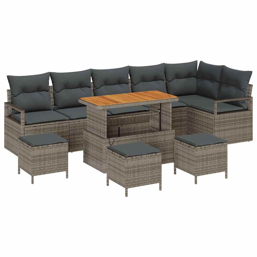 Tuin Sofa Set met kussen 10 pcs Grijs Poly riet
