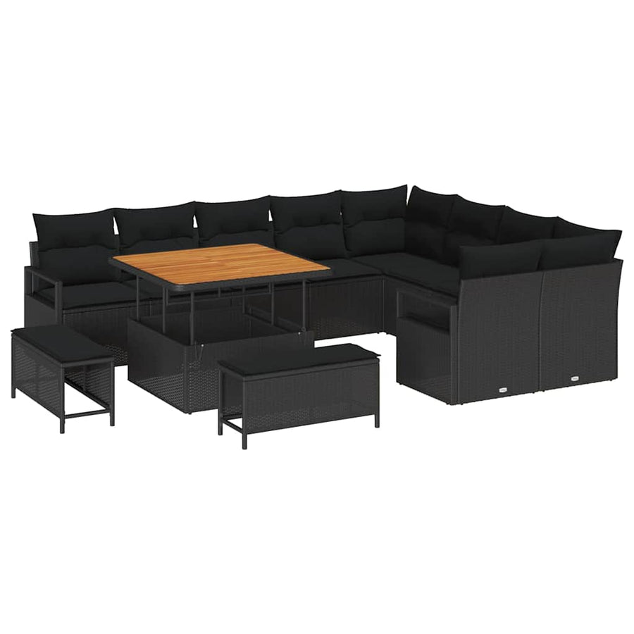 Tuinbankenset met kussen 12 pcs Zwart poly rattan
