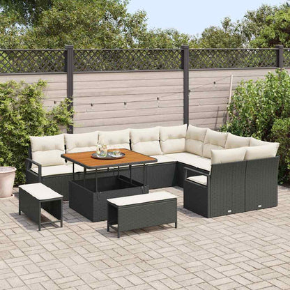 Tuinbankenset met kussen 12 pcs Zwart poly rattan