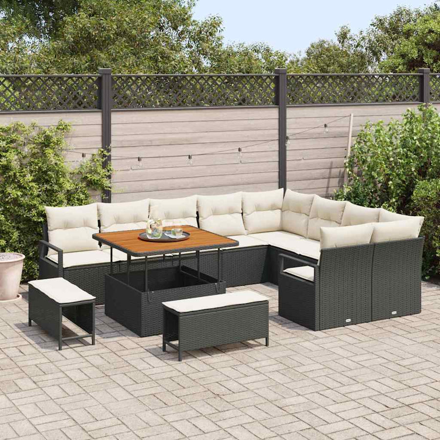 Tuinbankenset met kussen 12 pcs Zwart poly rattan