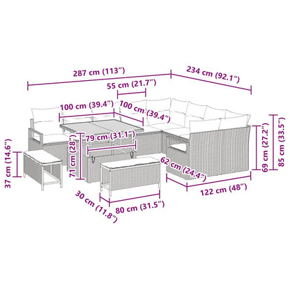 Tuinbankenset met kussen 12 pcs Zwart poly rattan